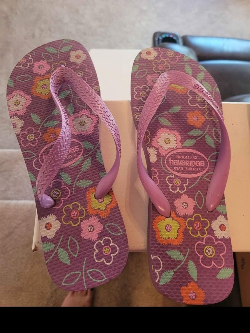Havaianas Purple Floral Flip Flops with Pink Straps